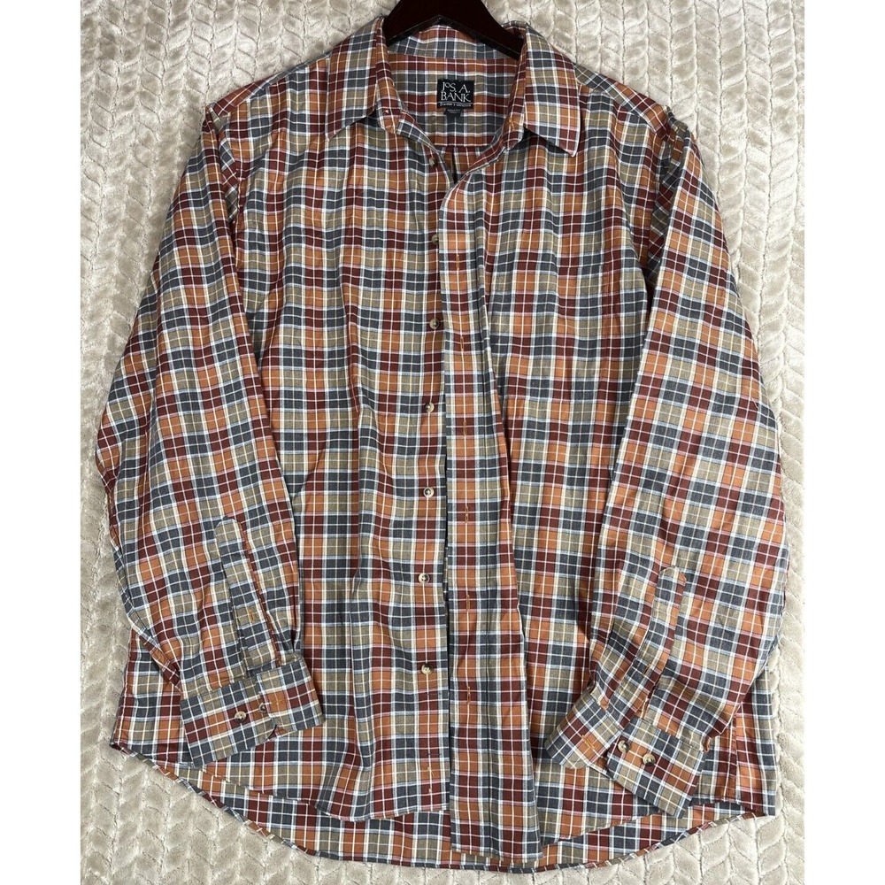 Jos. A. Bank Plaid Button Down Traveler's Collection Tailored‎ Fit XL